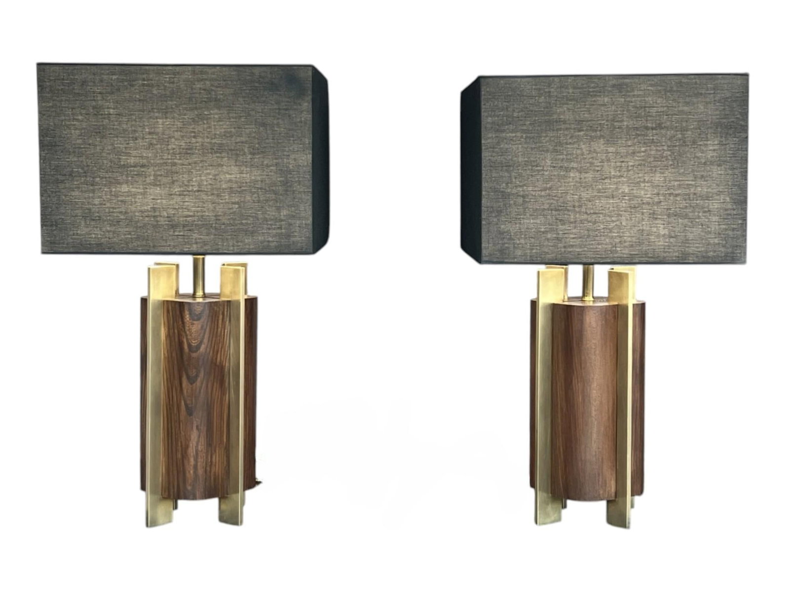 1960s Sculptural Mid-Century Modern Table Lamps in Wood & Brass - a Pair - 3