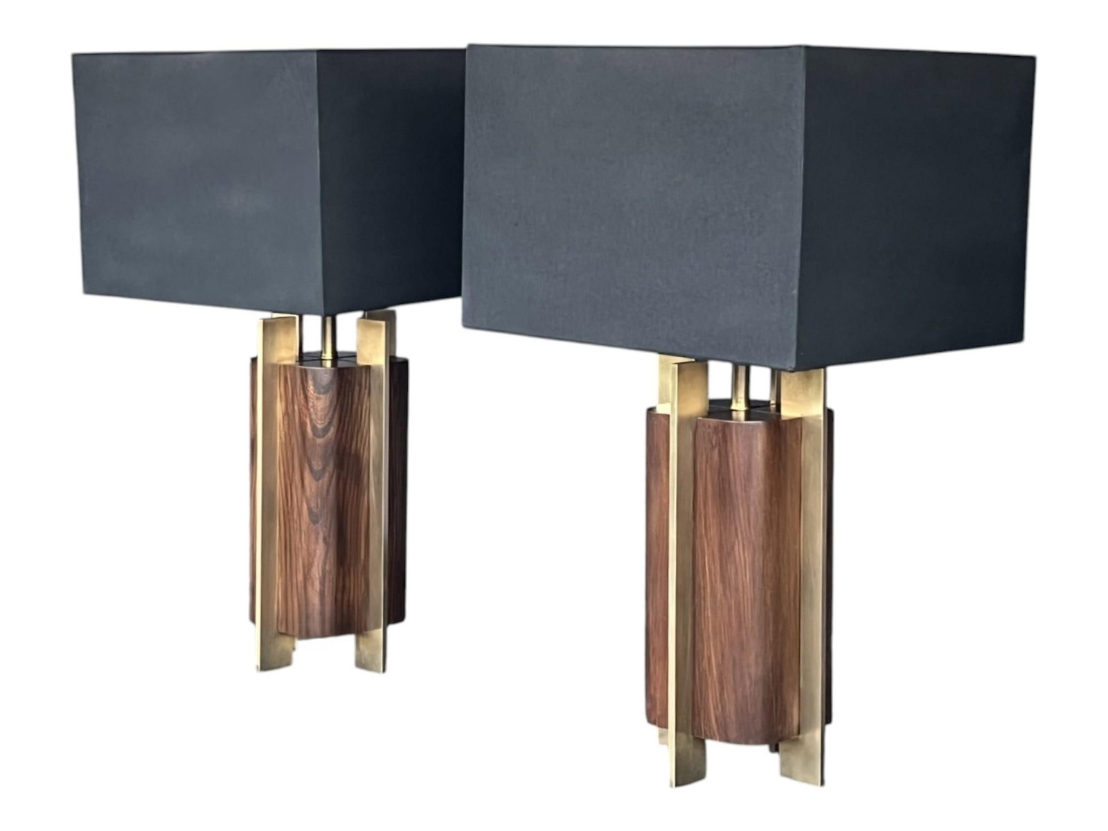 1960s Sculptural Mid-Century Modern Table Lamps in Wood & Brass - a Pair - 4