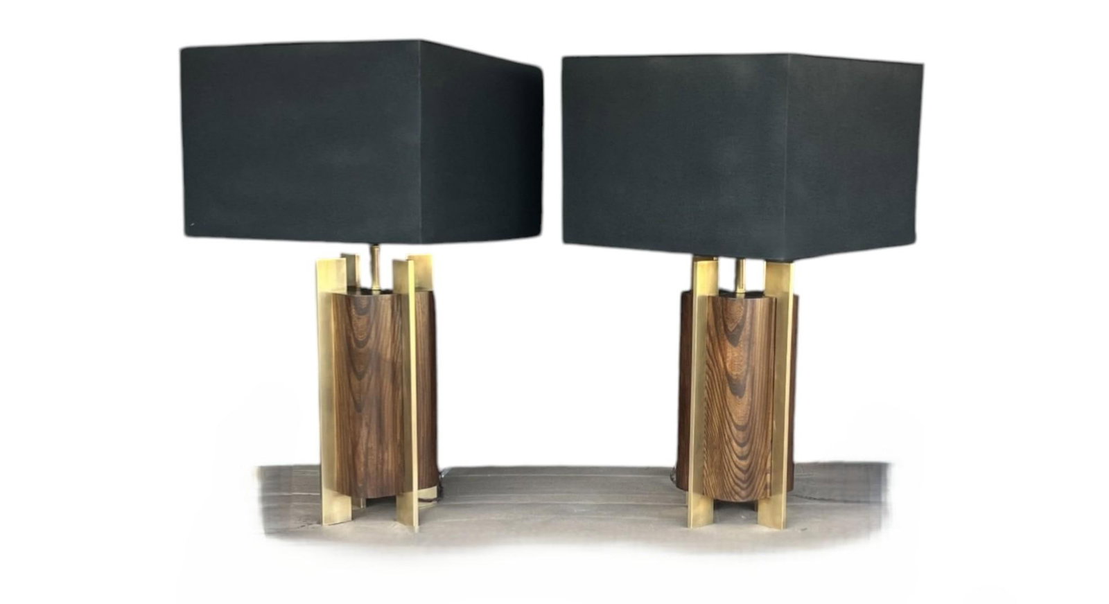 1960s Sculptural Mid-Century Modern Table Lamps in Wood & Brass - a Pair - 5