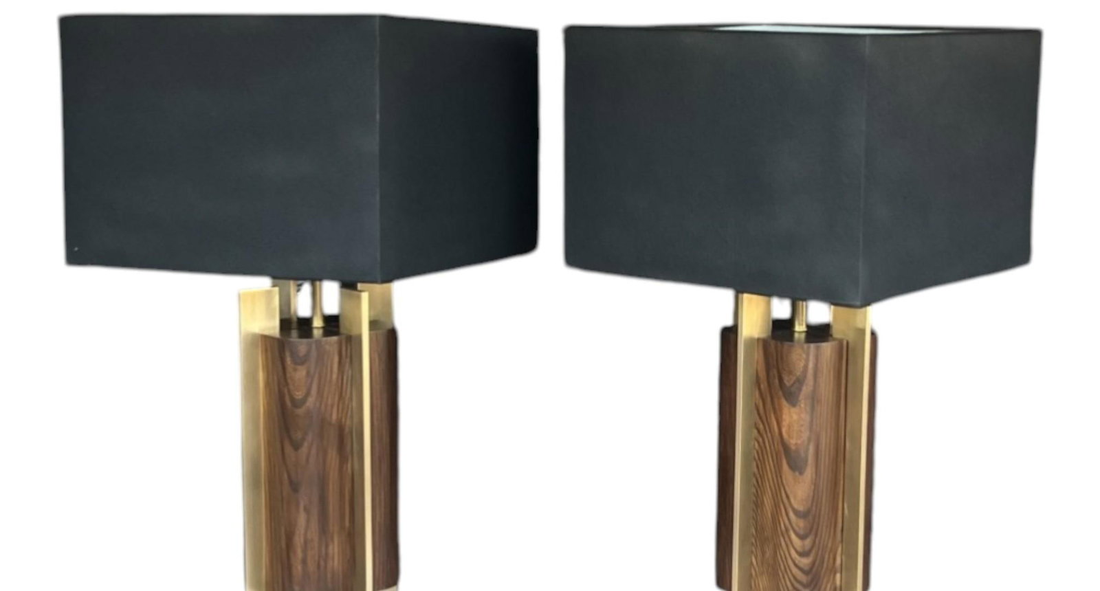 1960s Sculptural Mid-Century Modern Table Lamps in Wood & Brass - a Pair - 6