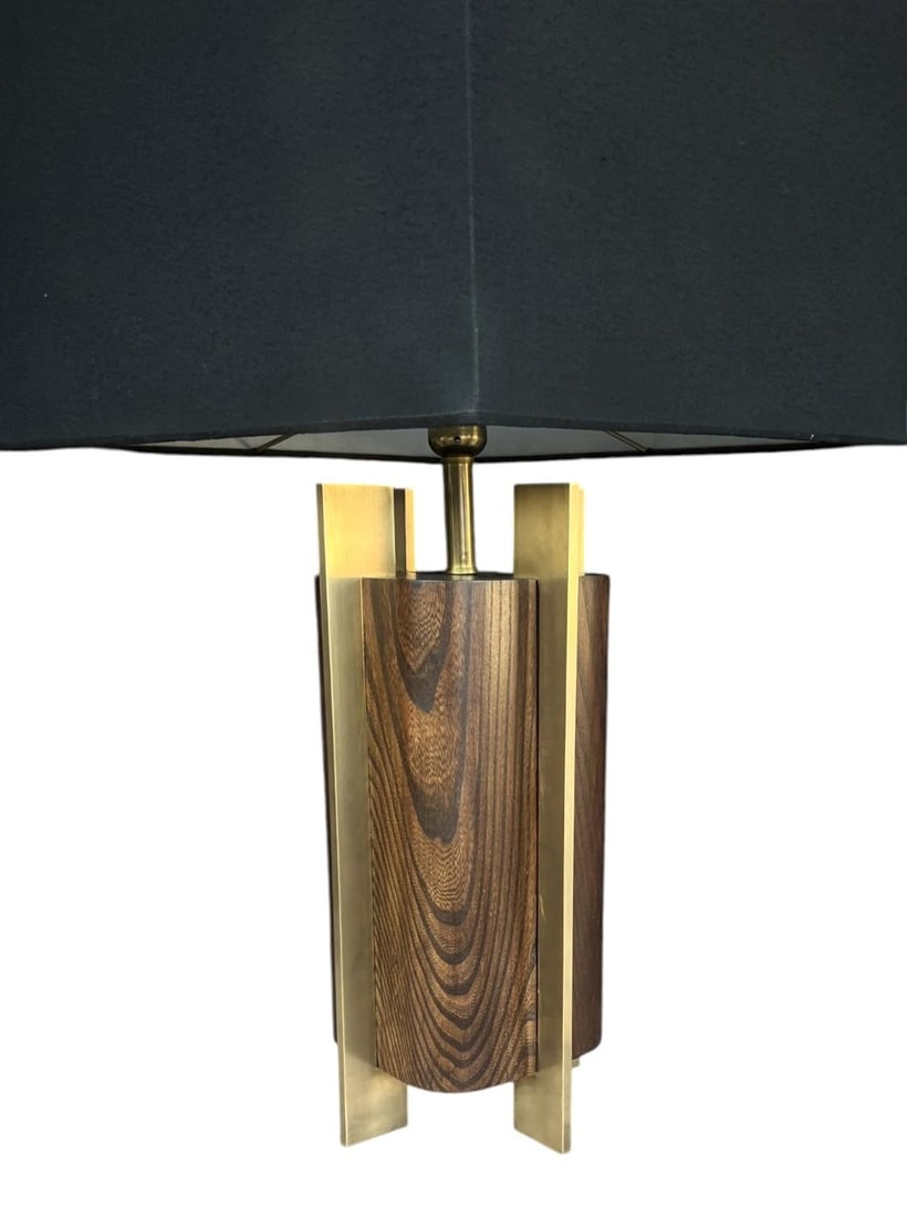1960s Sculptural Mid-Century Modern Table Lamps in Wood & Brass - a Pair - 7