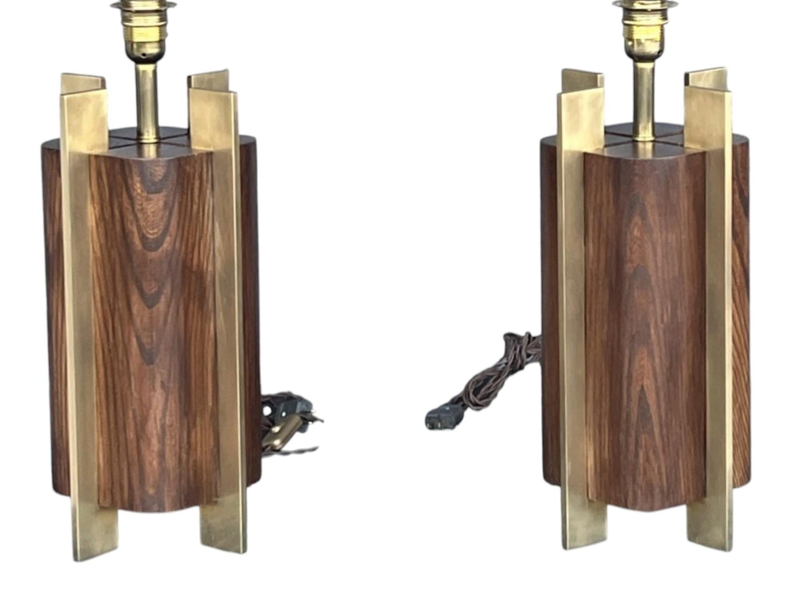 1960s Sculptural Mid-Century Modern Table Lamps in Wood & Brass - a Pair - 8