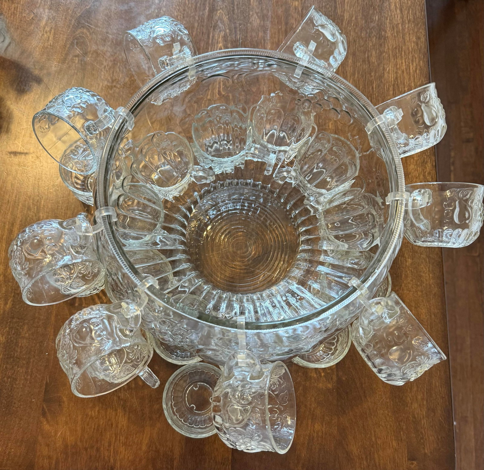 Mid 20th Century Jeanette Glass Fruit Pattern Punch Bowl Set - 34pcs - 11