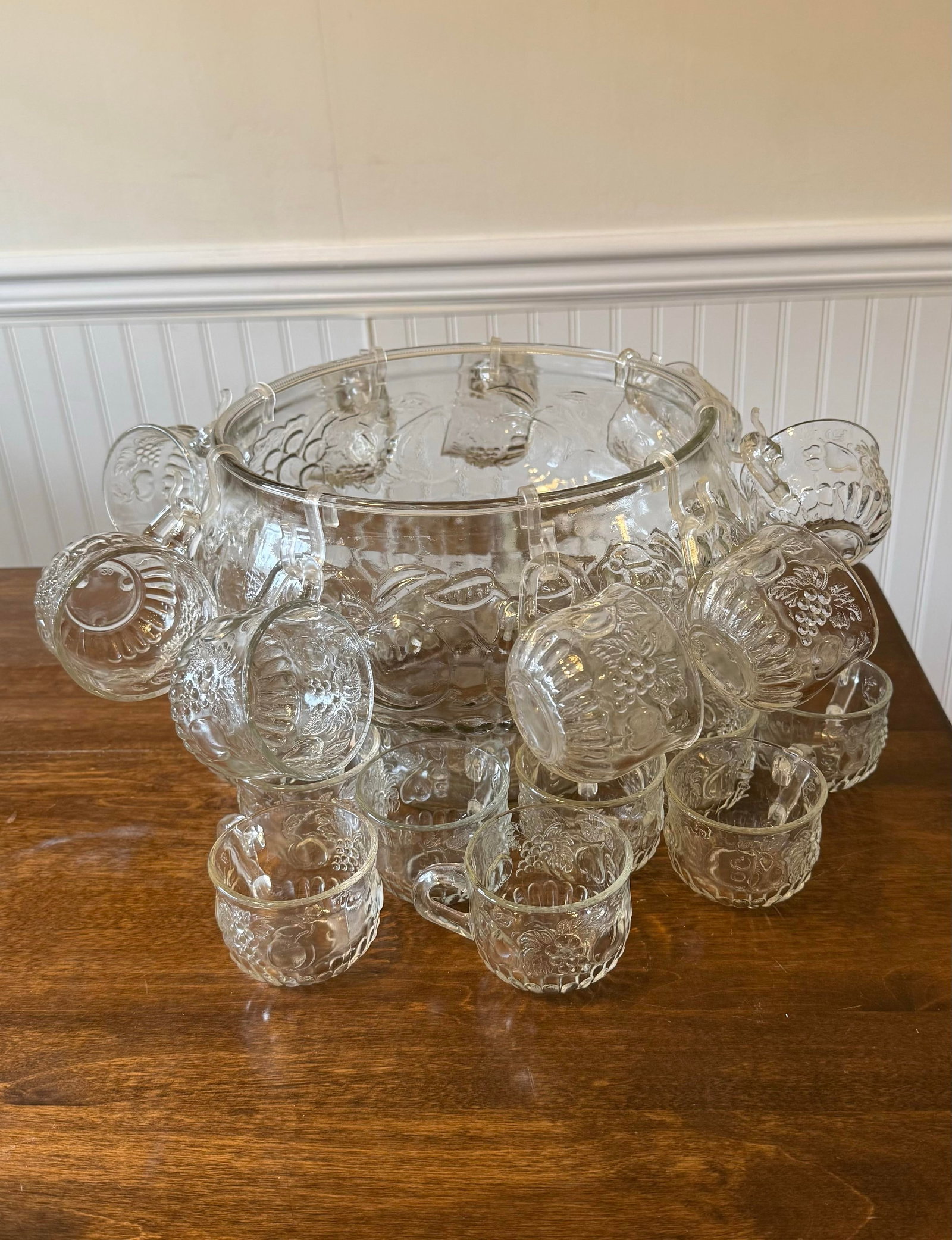 Mid 20th Century Jeanette Glass Fruit Pattern Punch Bowl Set - 34pcs - 12