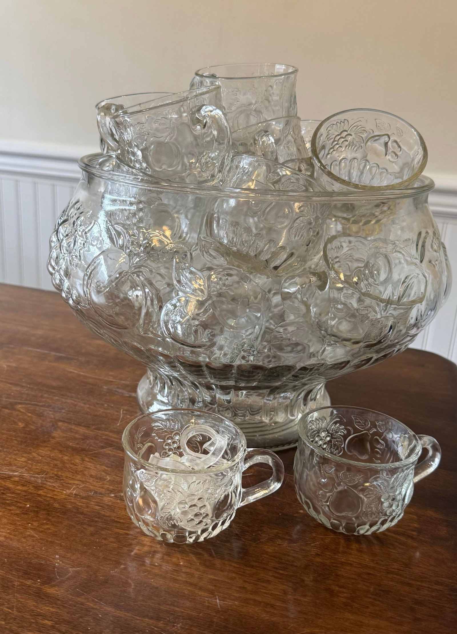 Mid 20th Century Jeanette Glass Fruit Pattern Punch Bowl Set - 34pcs - 3