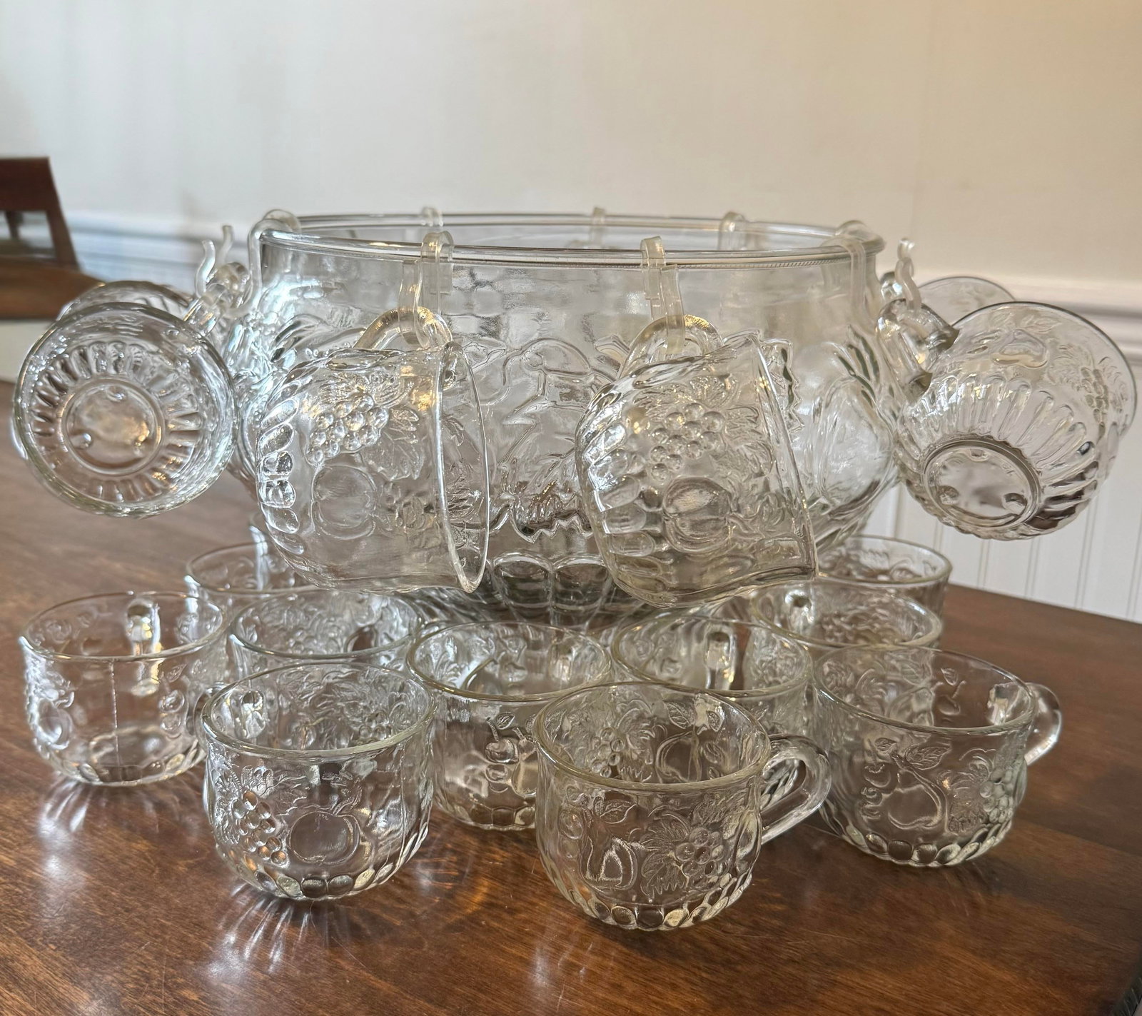 Mid 20th Century Jeanette Glass Fruit Pattern Punch Bowl Set - 34pcs - 5