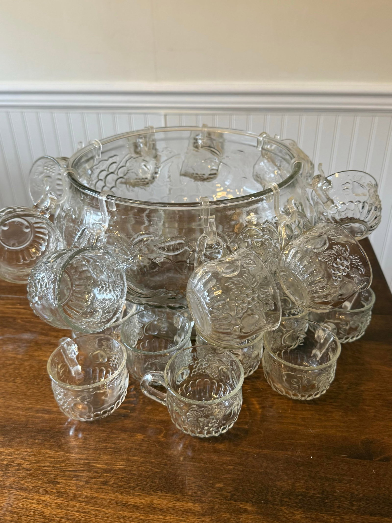 Mid 20th Century Jeanette Glass Fruit Pattern Punch Bowl Set - 34pcs - 7