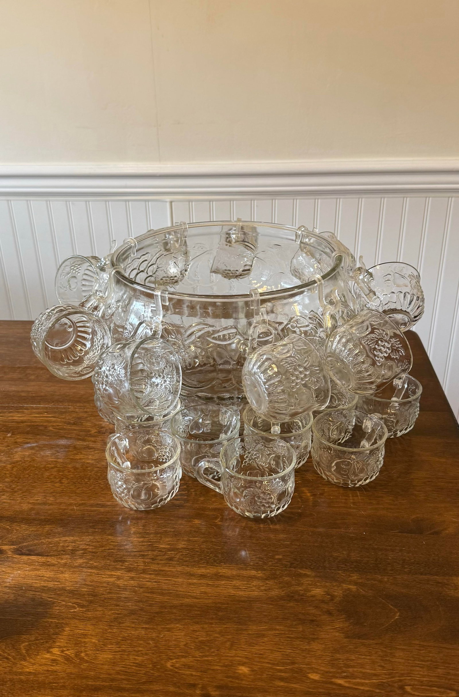 Mid 20th Century Jeanette Glass Fruit Pattern Punch Bowl Set - 34pcs - 8