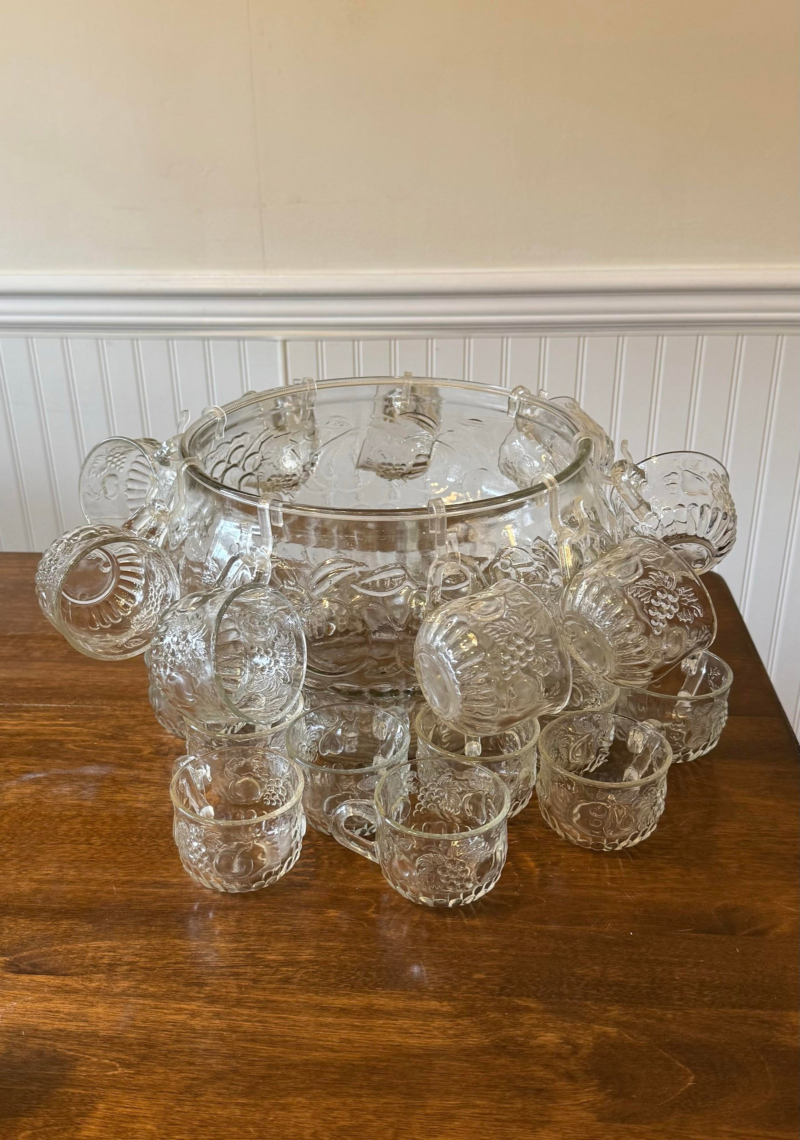 Mid 20th Century Jeanette Glass Fruit Pattern Punch Bowl Set - 34pcs - 9