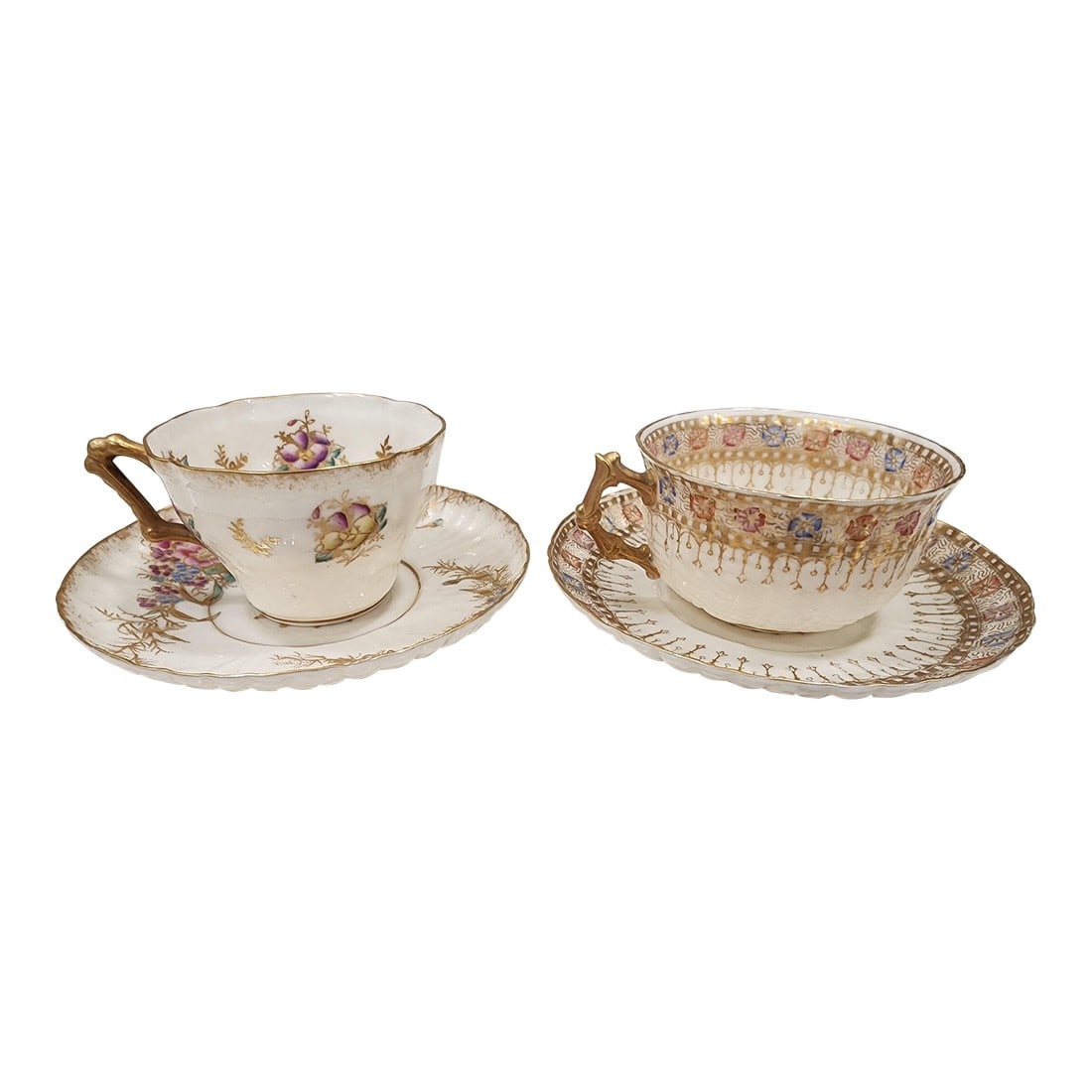 2 Belleek Willets Signed M a Hand Painted Teacups and Saucers: These delicate cups are almost lighter than air and beautifully painted. They have been in the same home for 4 generations so I could not break them up. They are smaller sized more demitasse. We will 