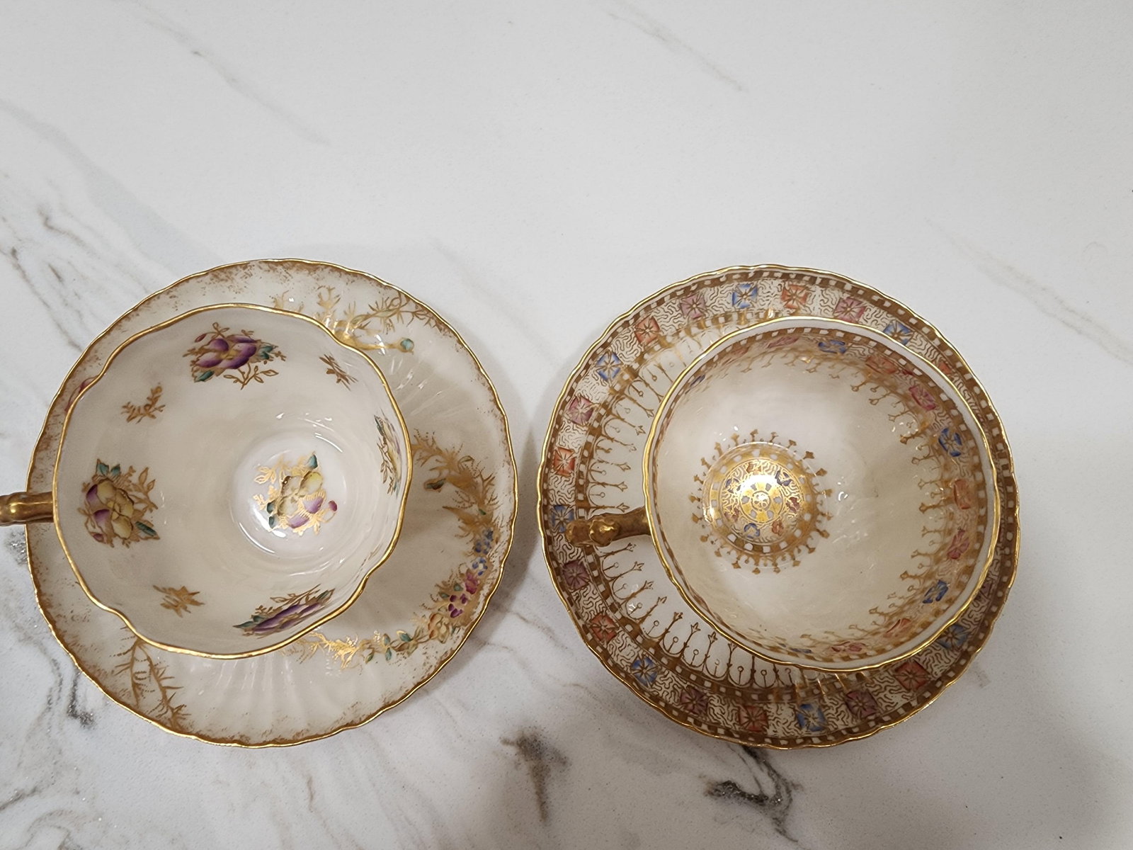 2 Belleek Willets Signed M a Hand Painted Teacups and Saucers - 3