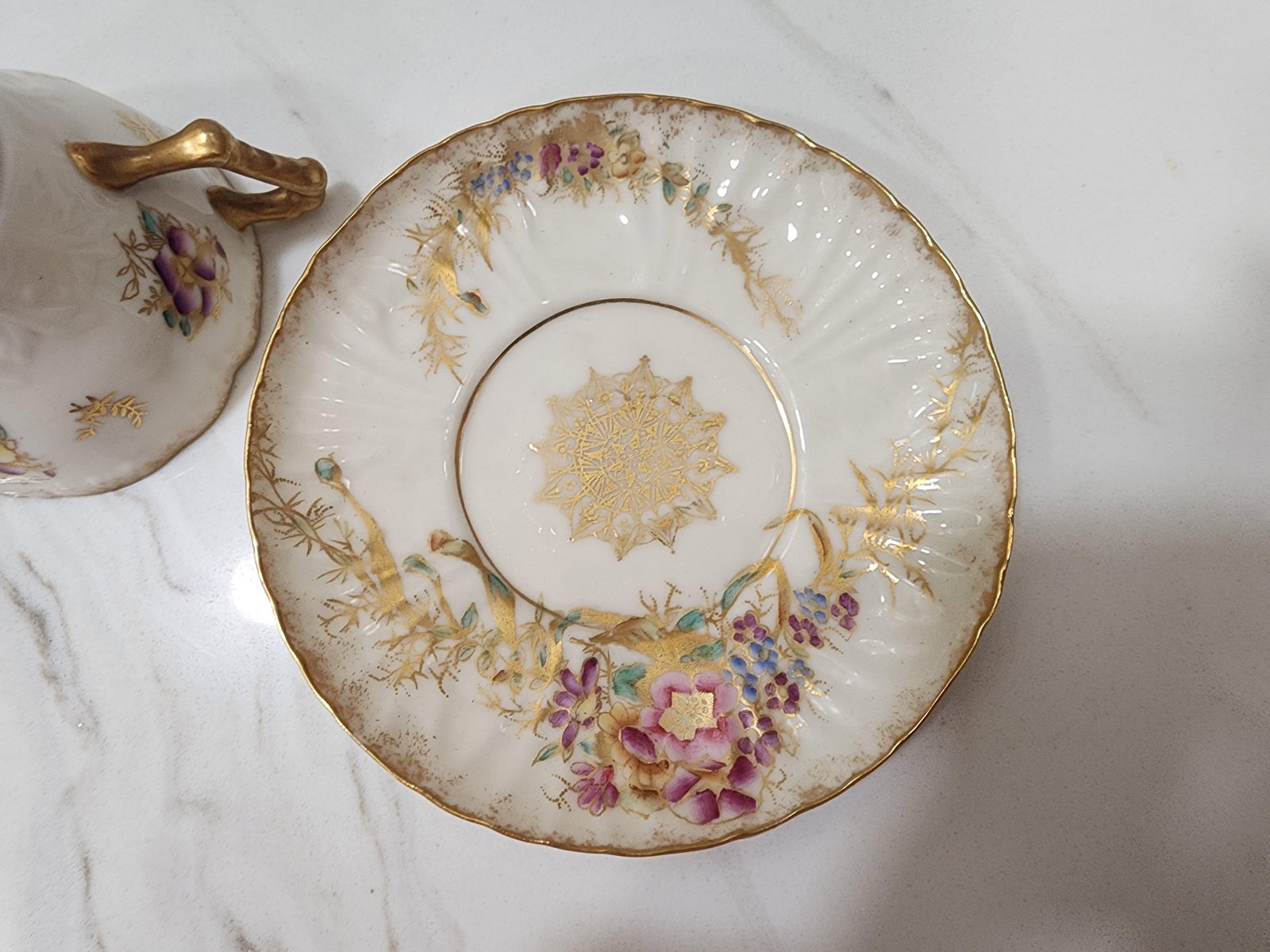 2 Belleek Willets Signed M a Hand Painted Teacups and Saucers - 5