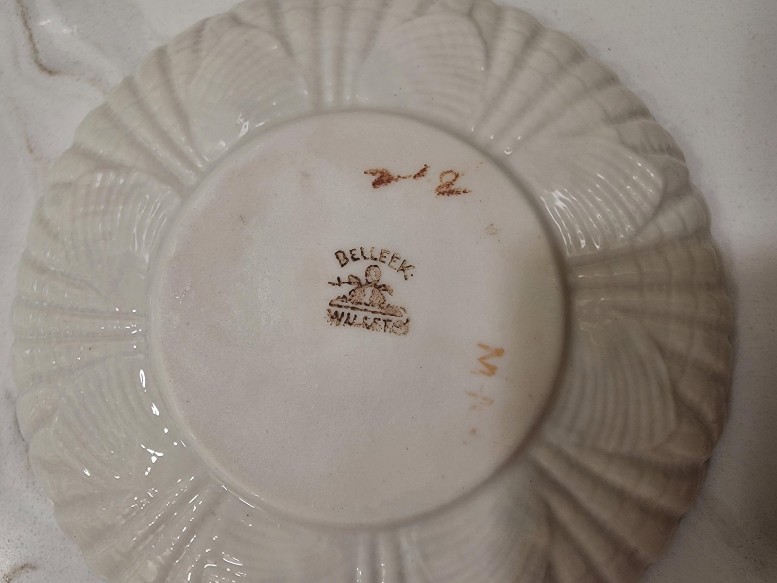 2 Belleek Willets Signed M a Hand Painted Teacups and Saucers - 6