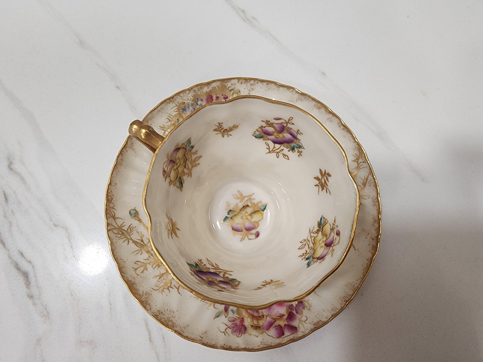 2 Belleek Willets Signed M a Hand Painted Teacups and Saucers - 9