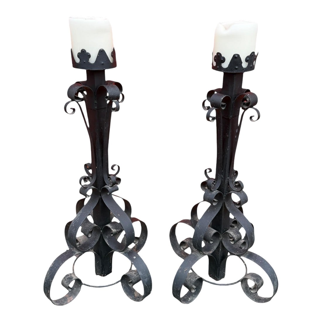 Antique 40" Hand-Forged Iron Candle Stands – Pair (1 of 7)