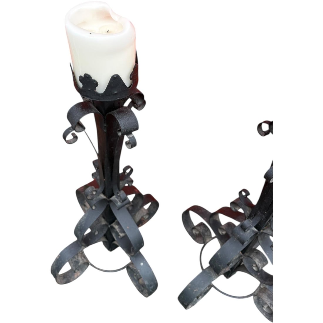 Antique 40" Hand-Forged Iron Candle Stands – Pair - 3