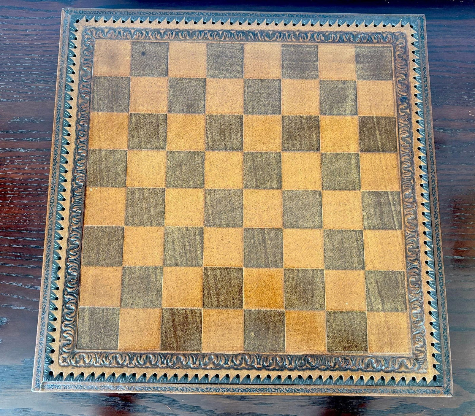 Italian Roman-Style Chess Set Cast Metal and Leather Leather Board Circa 1960 - 2