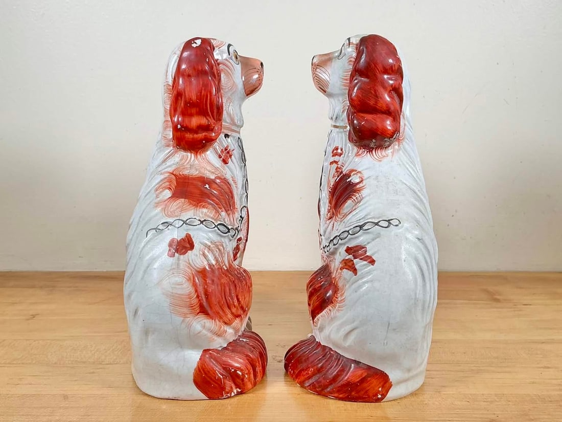 Pair of Antique Staffordshire King Charles Spaniel Figurines - 2