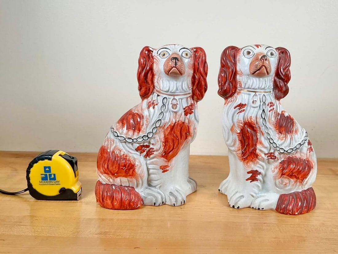 Pair of Antique Staffordshire King Charles Spaniel Figurines - 6