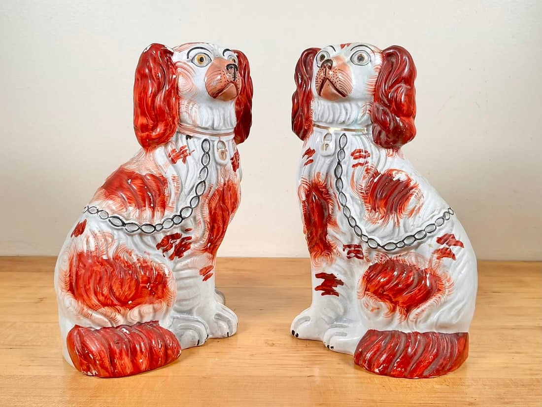 Pair of Antique Staffordshire King Charles Spaniel Figurines - 7