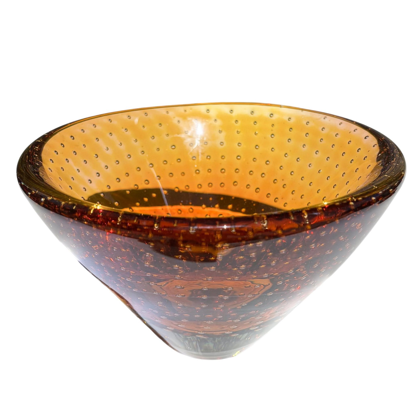 Murano Amber Bullicante Art Glass Bowl, C. 1970s - 2