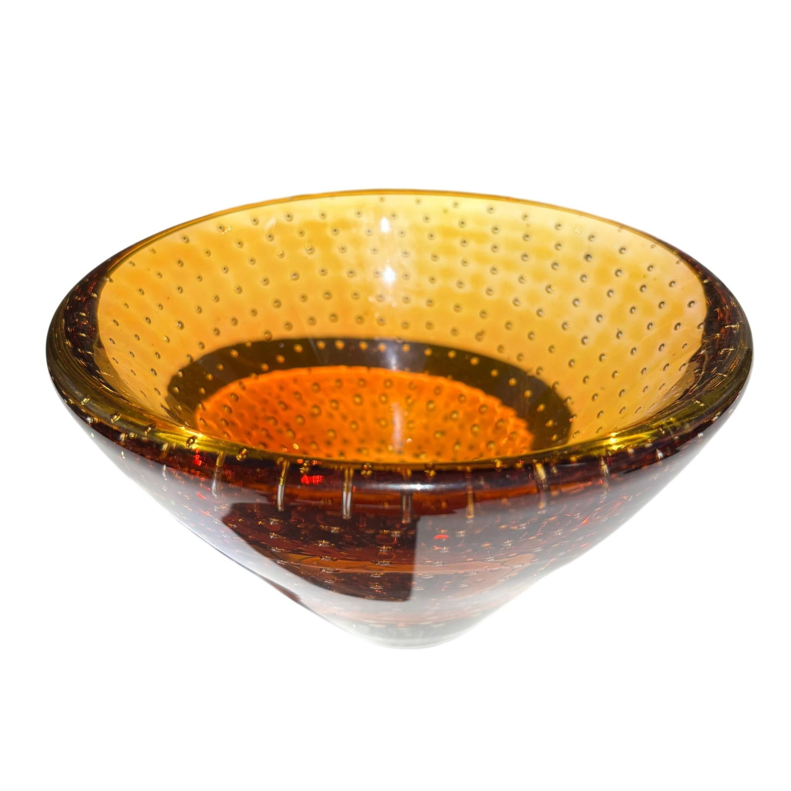 Murano Amber Bullicante Art Glass Bowl, C. 1970s - 3