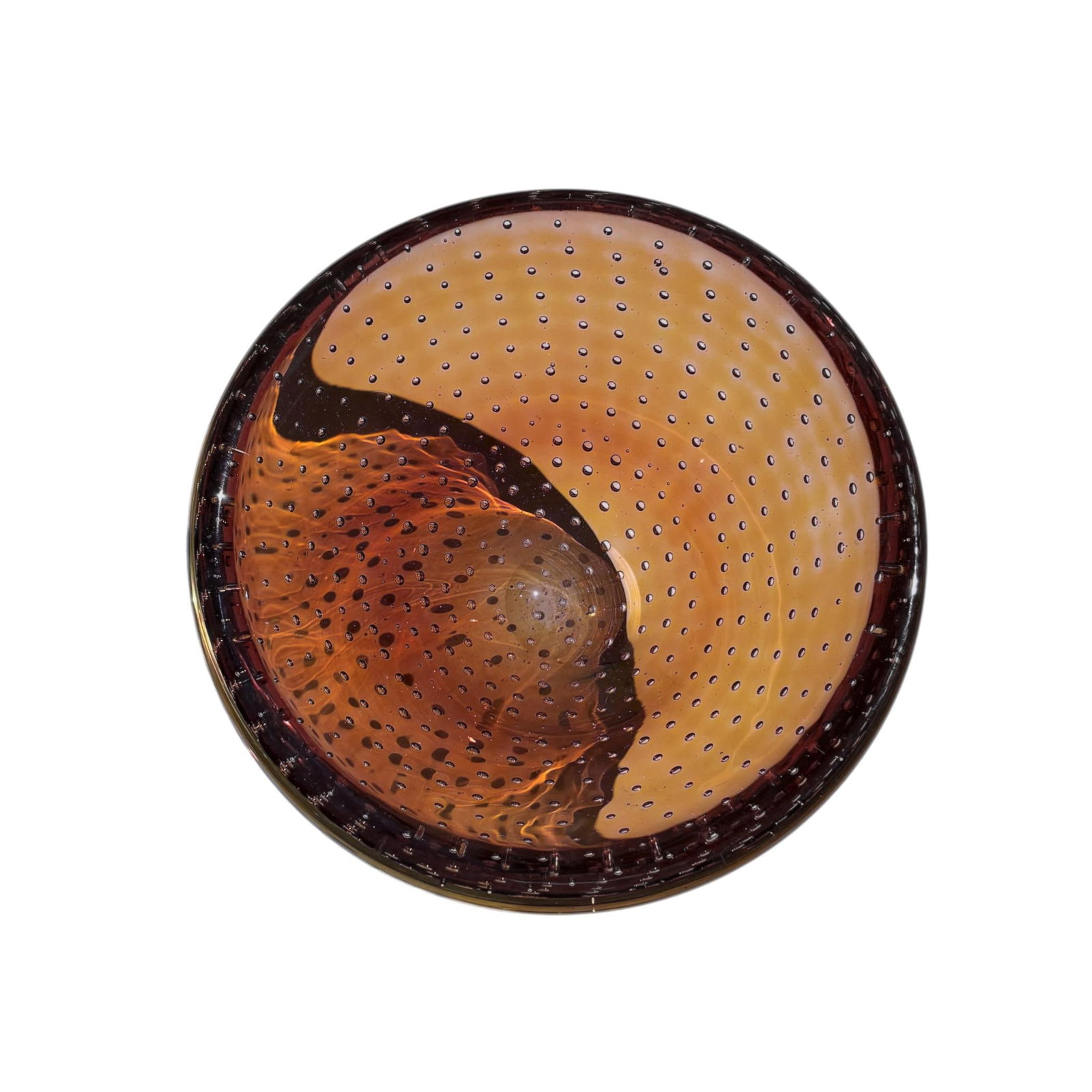 Murano Amber Bullicante Art Glass Bowl, C. 1970s - 4