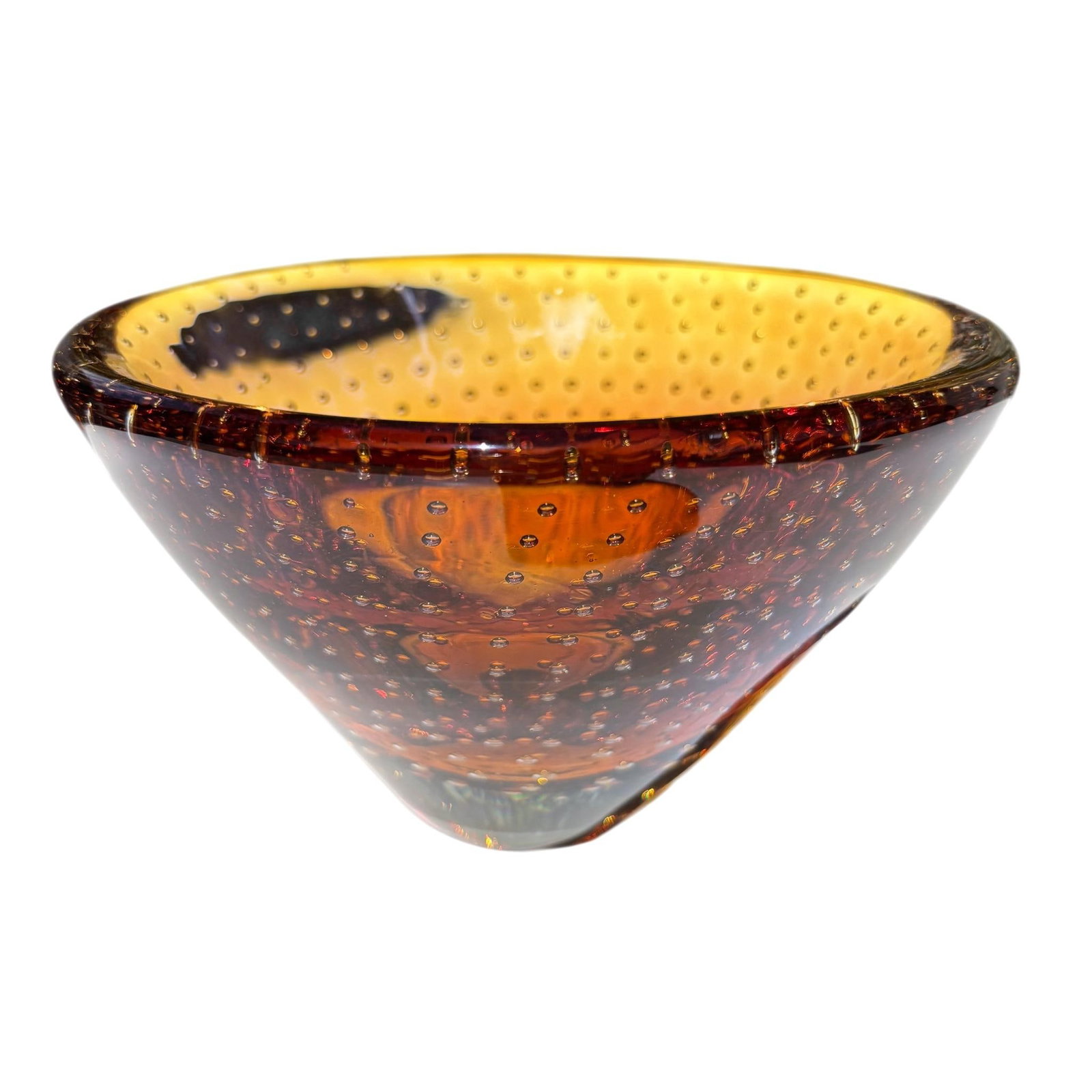 Murano Amber Bullicante Art Glass Bowl, C. 1970s - 6
