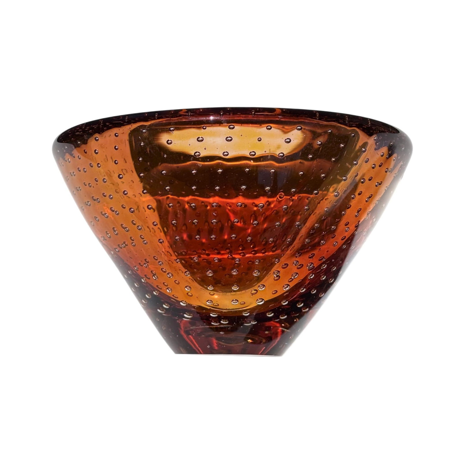 Murano Amber Bullicante Art Glass Bowl, C. 1970s - 8