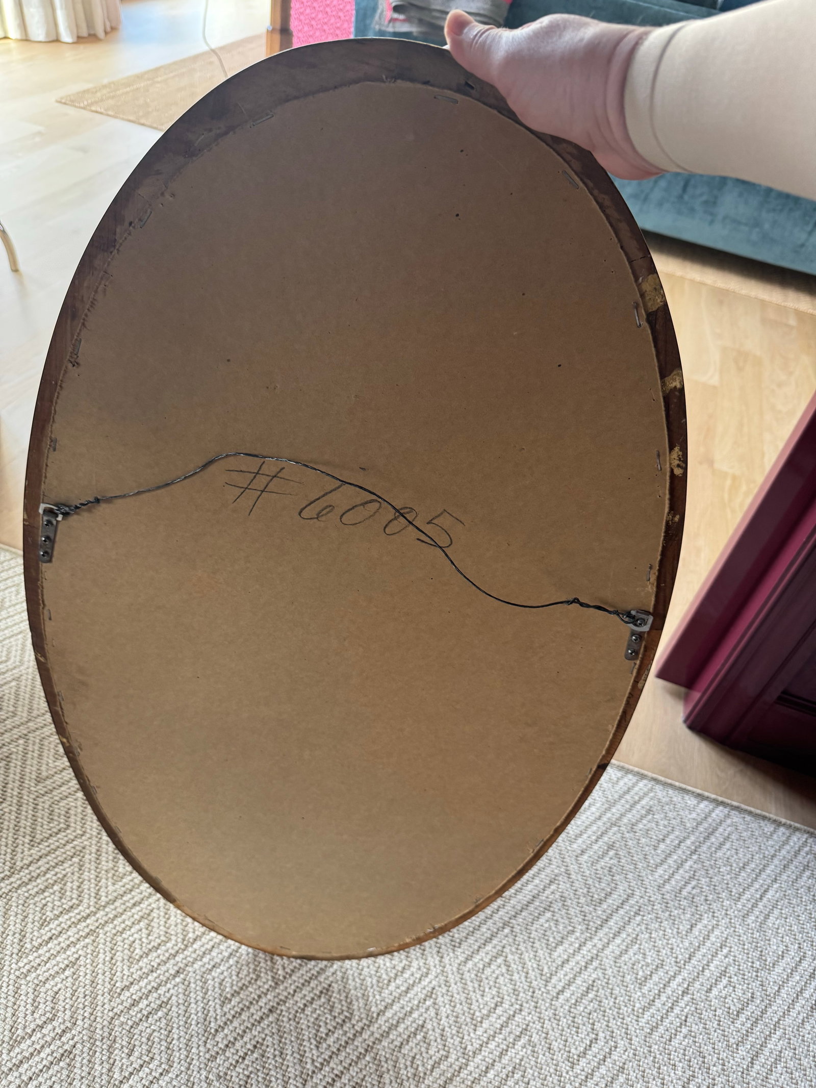 Matching Pair of Mid 20th Century Giltwood Oval Wall Mirrors - 20" X 38" - 2