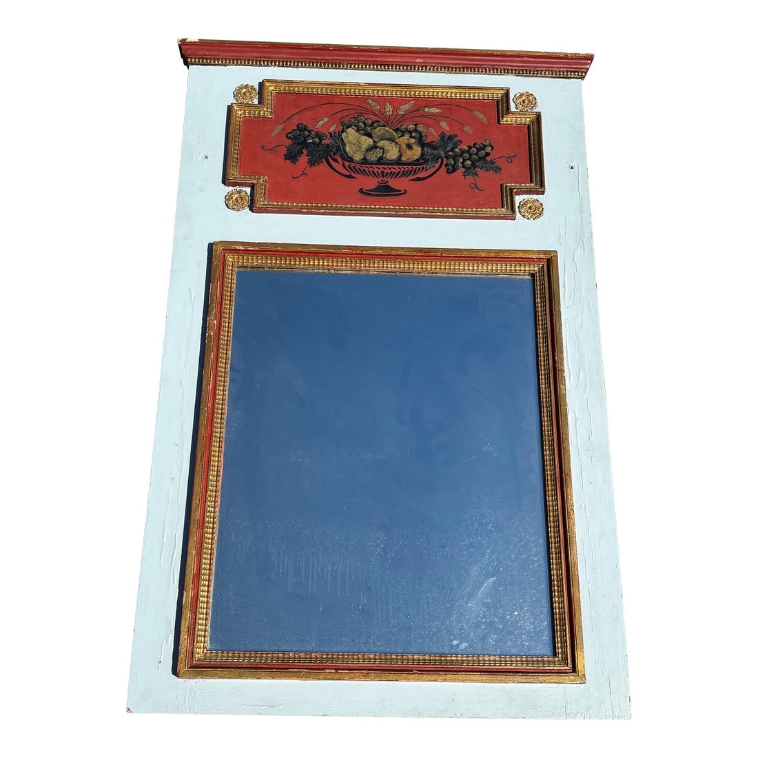 Late 19th C. Trumeau Mirror - Handpainted Classical Details With Gilt Relief and Unusual Colors (1 of 11)