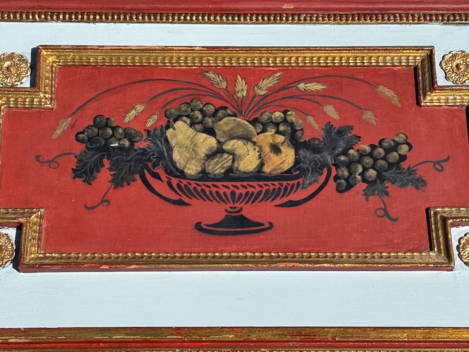 Late 19th C. Trumeau Mirror - Handpainted Classical Details With Gilt Relief and Unusual Colors - 3