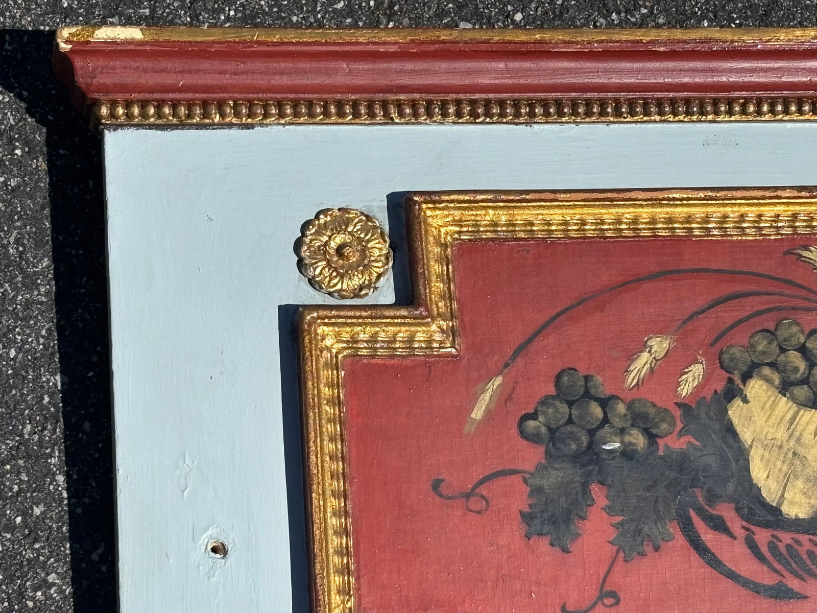 Late 19th C. Trumeau Mirror - Handpainted Classical Details With Gilt Relief and Unusual Colors - 4