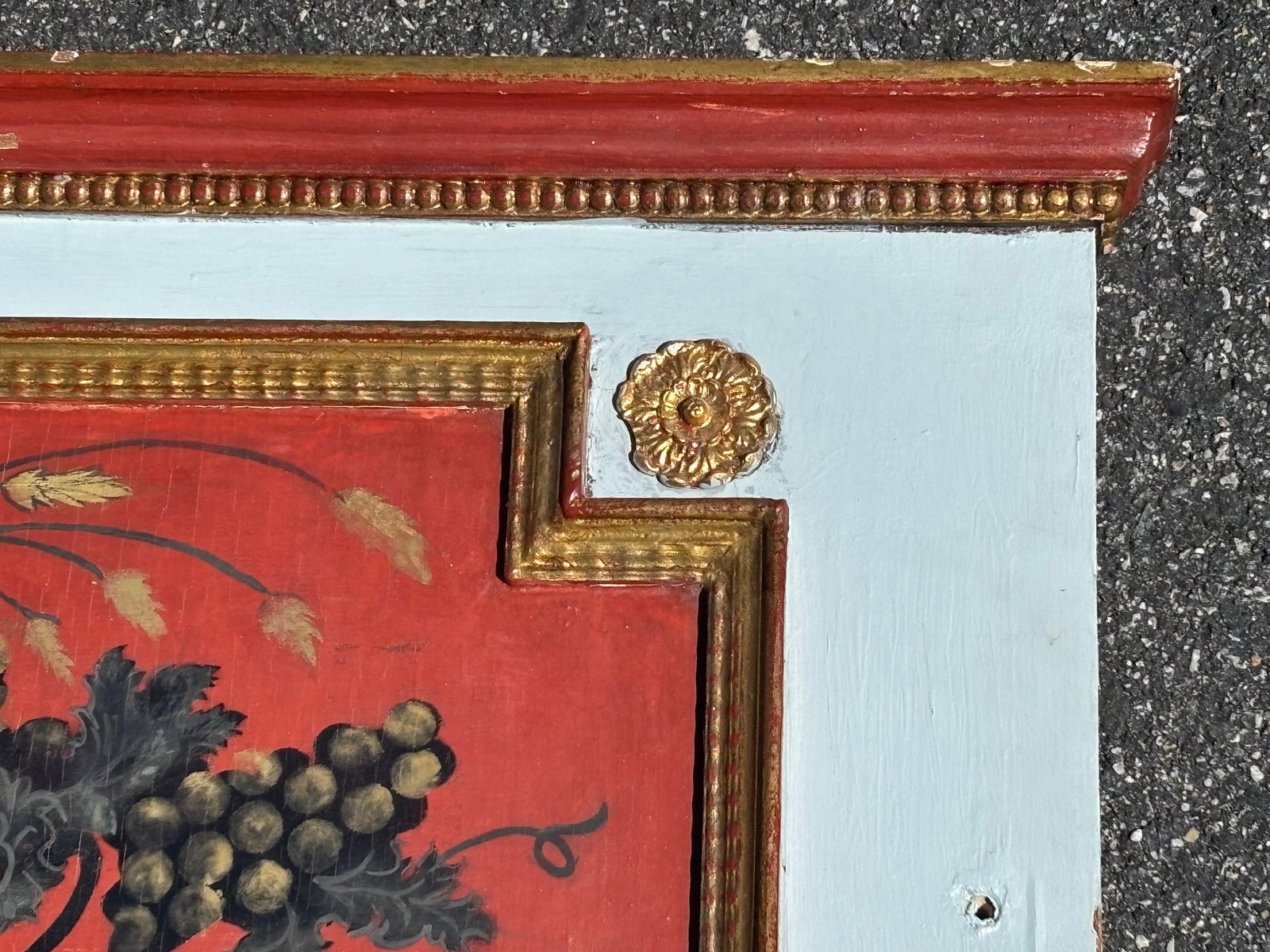 Late 19th C. Trumeau Mirror - Handpainted Classical Details With Gilt Relief and Unusual Colors - 5