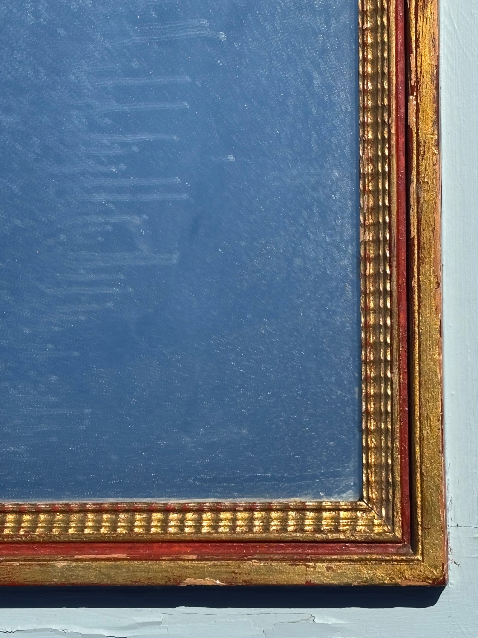 Late 19th C. Trumeau Mirror - Handpainted Classical Details With Gilt Relief and Unusual Colors - 9