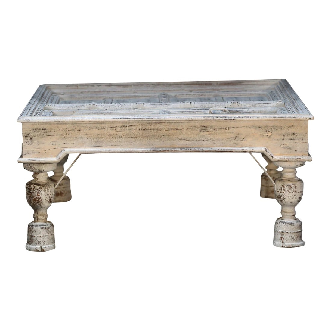 1960s Rustic White Reclaimed Wood Square Coffee Table – 1 Piece: Transform your living space with a piece of history that breathes soul into your home. Our Antique Teak Wood Door Repurposed Coffee Table is a rare, one-of-a-kind treasure that serves as the ultimate 