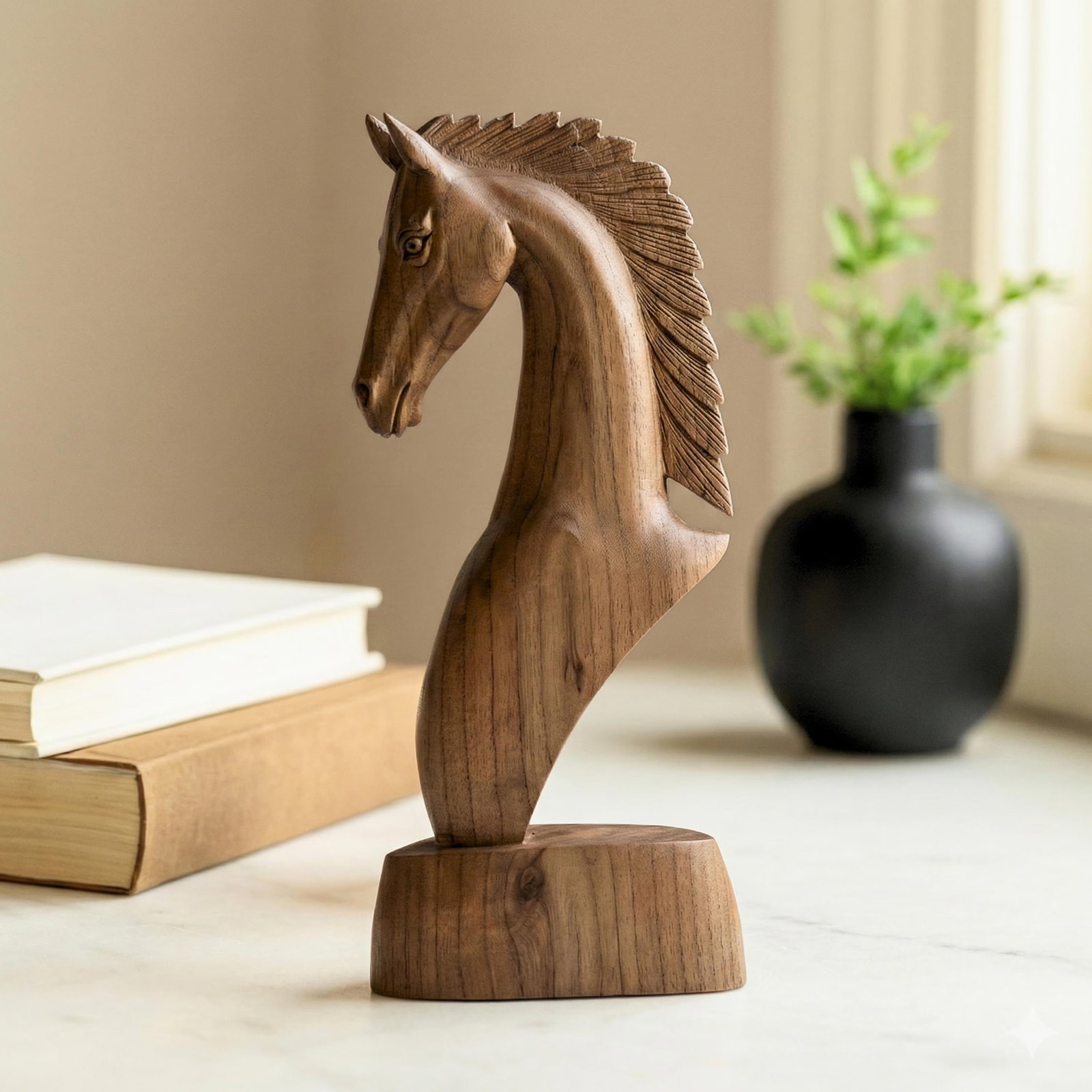 1970s Handcrafted Wooden Horse Head Statue for Shelf Decor | 16" Rustic Equestrian Sculpture | Gift - 2
