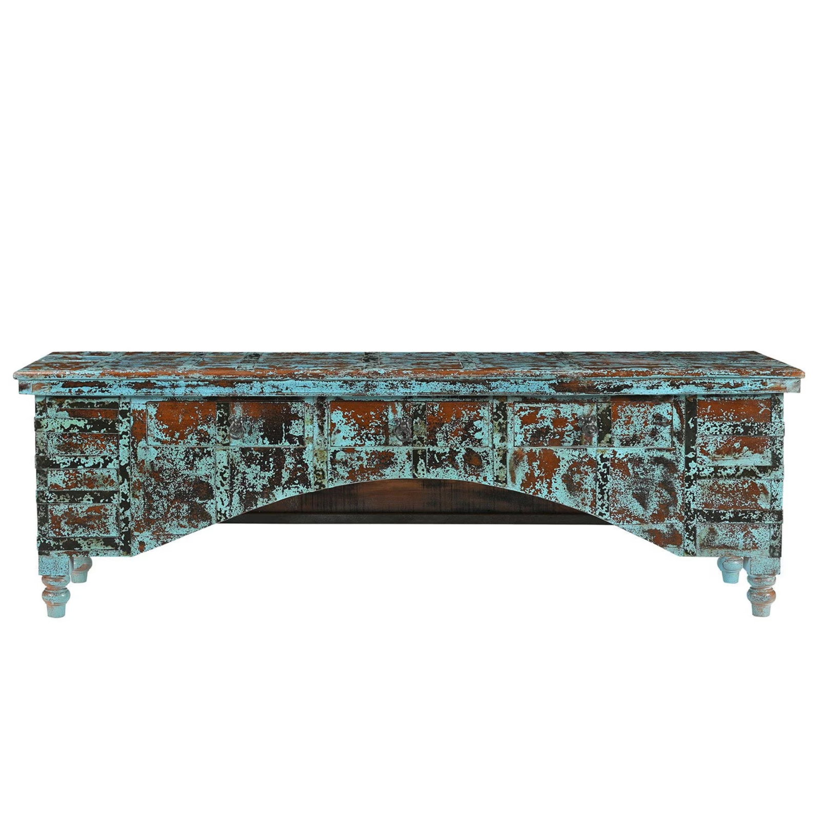 1930s Rustic Farmhouse Blue Reclaimed Wood Storage Bench - 2