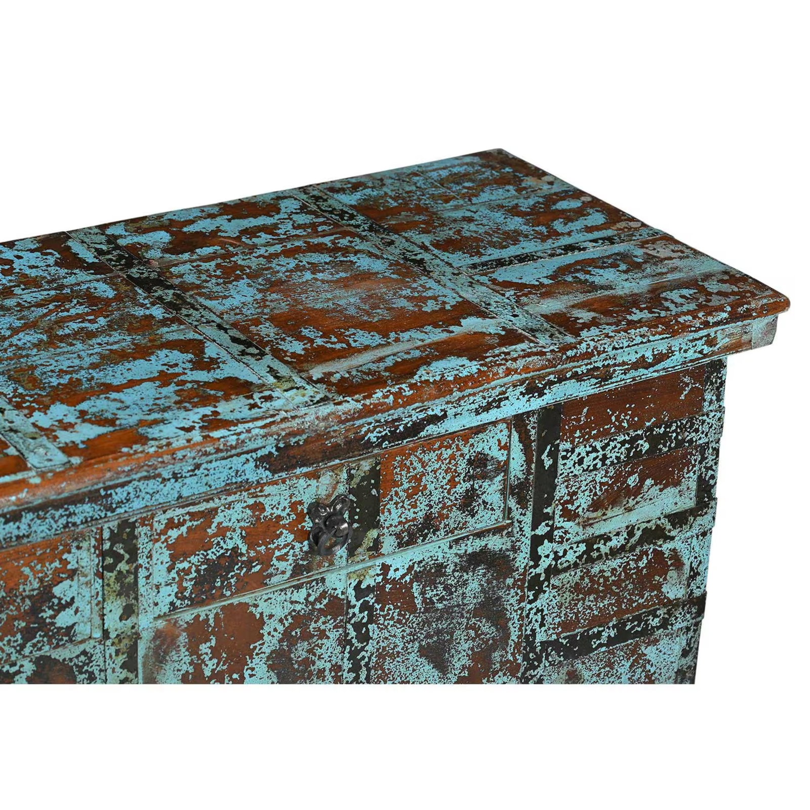 1930s Rustic Farmhouse Blue Reclaimed Wood Storage Bench - 4