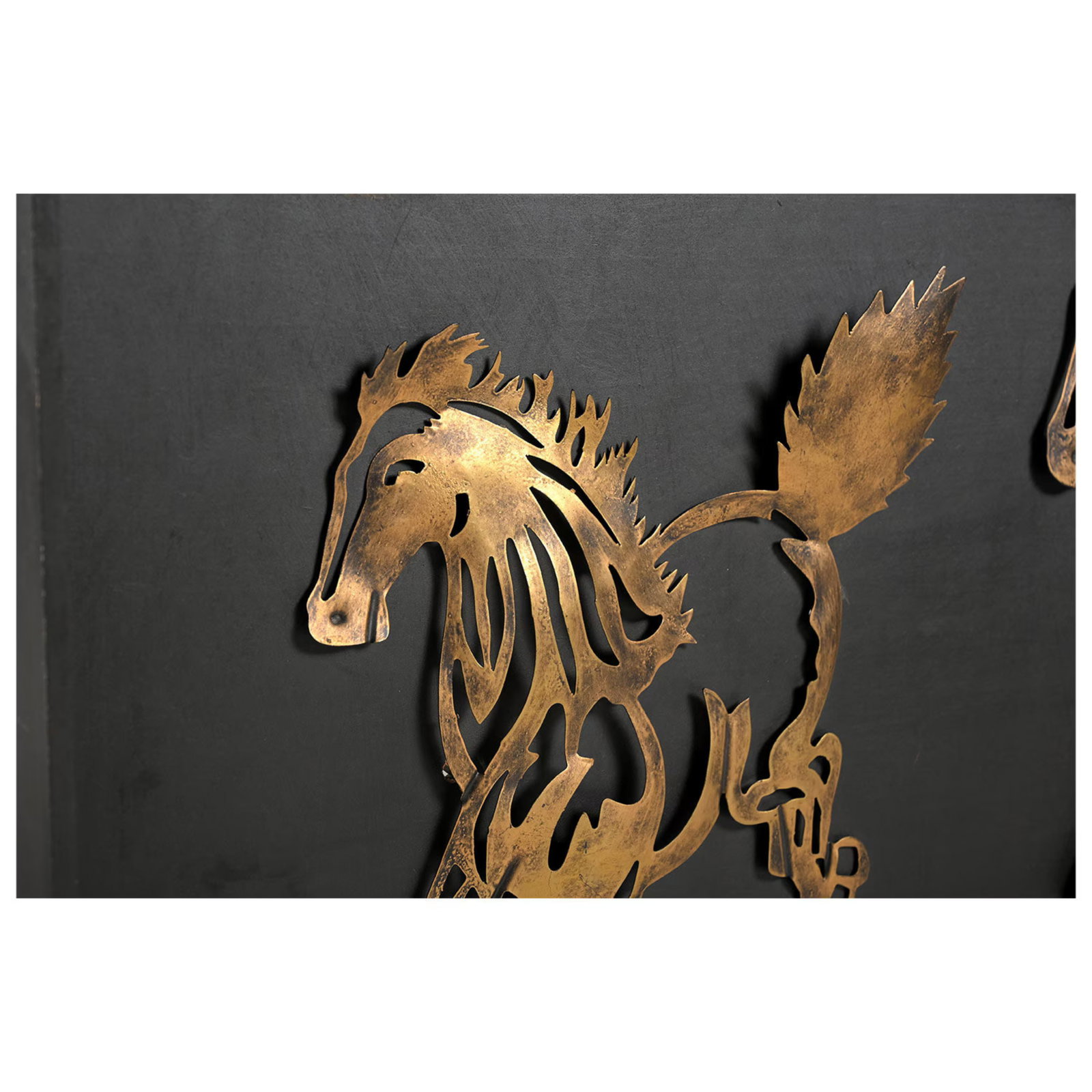 V3d Gold Metal Horse Wall Art on Black Mango Wood Frame | Equestrian Running Stallion Sculpture | Mo - 3