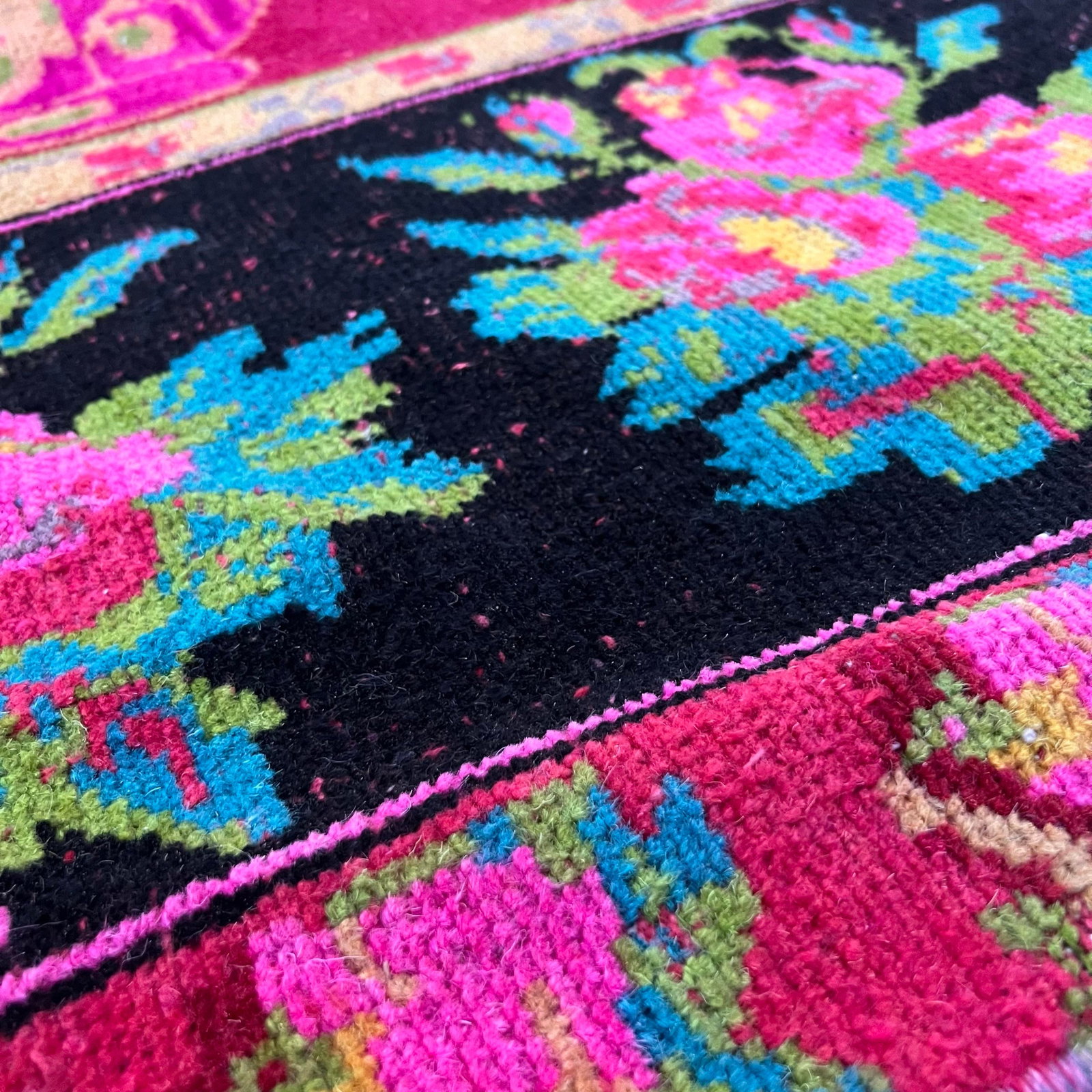 1930s Vintage Karabakh Rug Caucasian Handwoven Wool on Cotton Foundation pinkVibrant Floral Rug - - 11