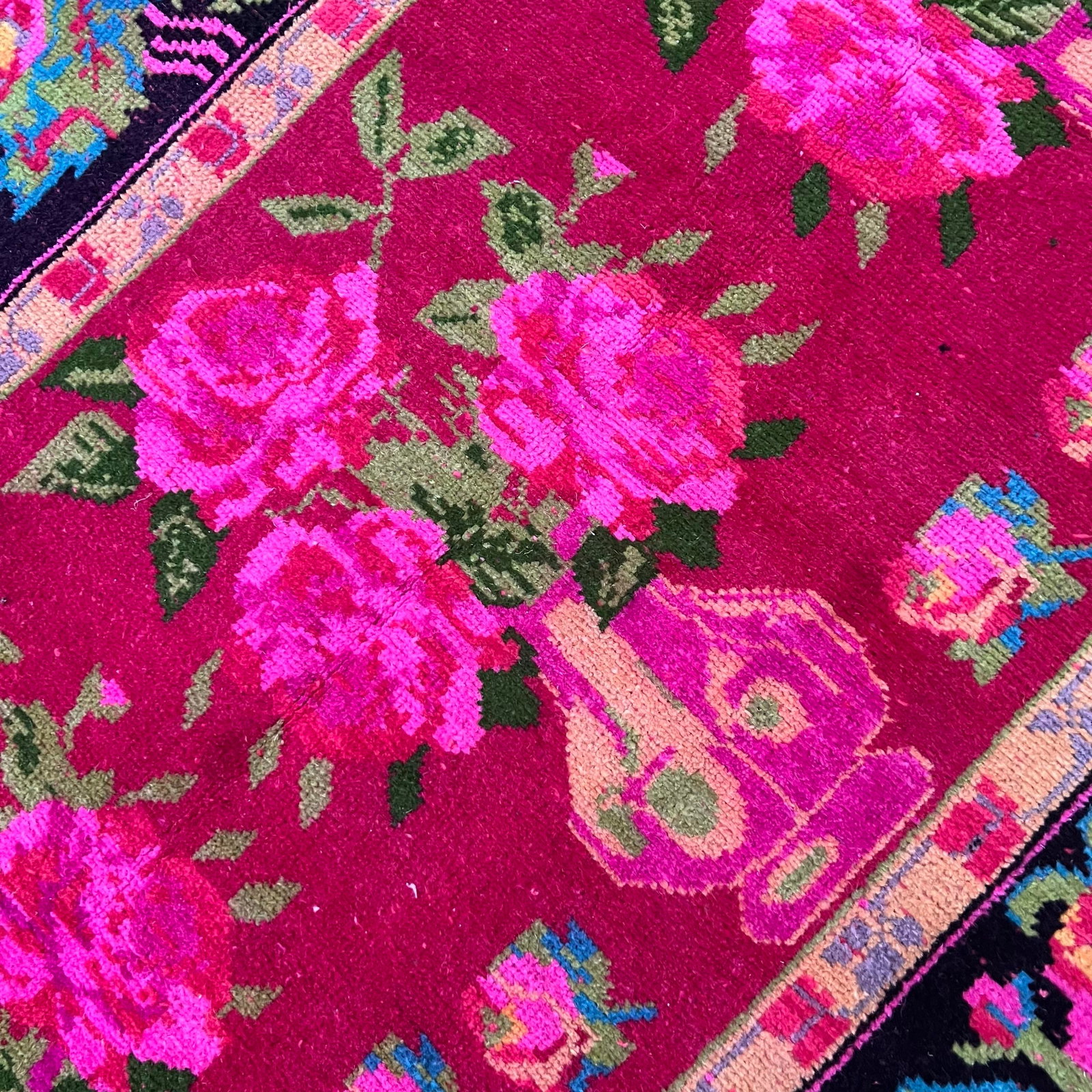 1930s Vintage Karabakh Rug Caucasian Handwoven Wool on Cotton Foundation pinkVibrant Floral Rug - - 2