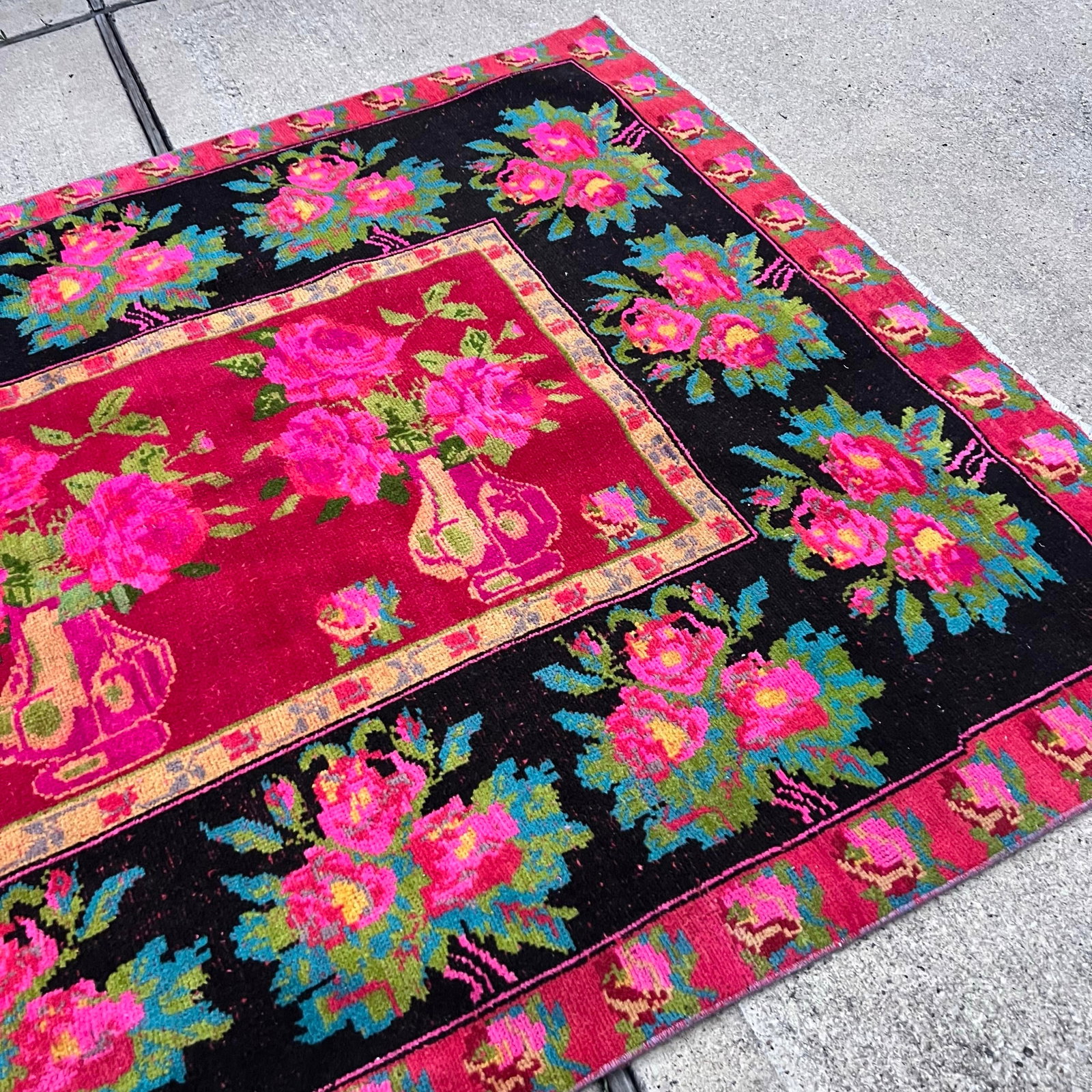 1930s Vintage Karabakh Rug Caucasian Handwoven Wool on Cotton Foundation pinkVibrant Floral Rug - - 6