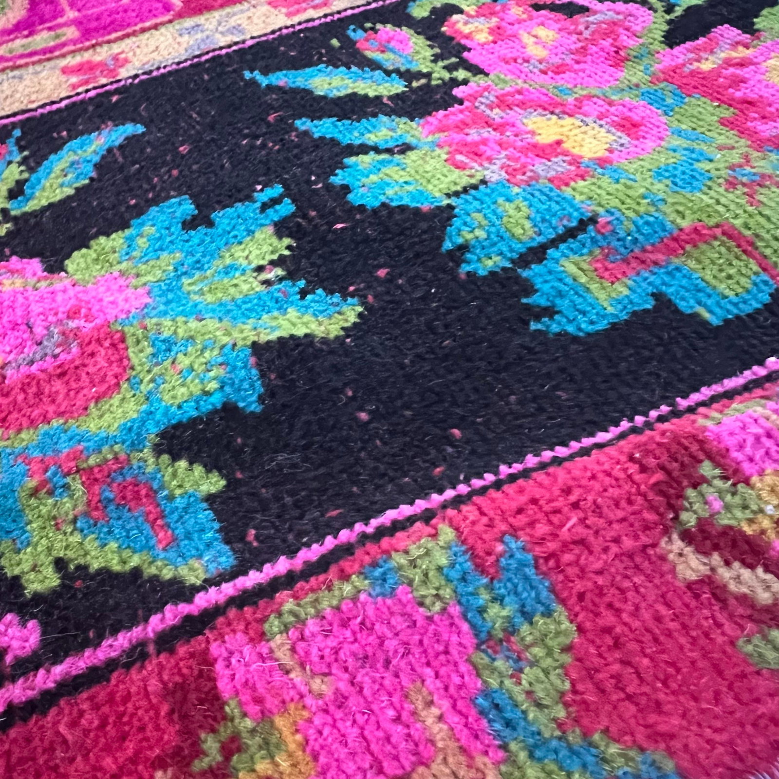 1930s Vintage Karabakh Rug Caucasian Handwoven Wool on Cotton Foundation pinkVibrant Floral Rug - - 8