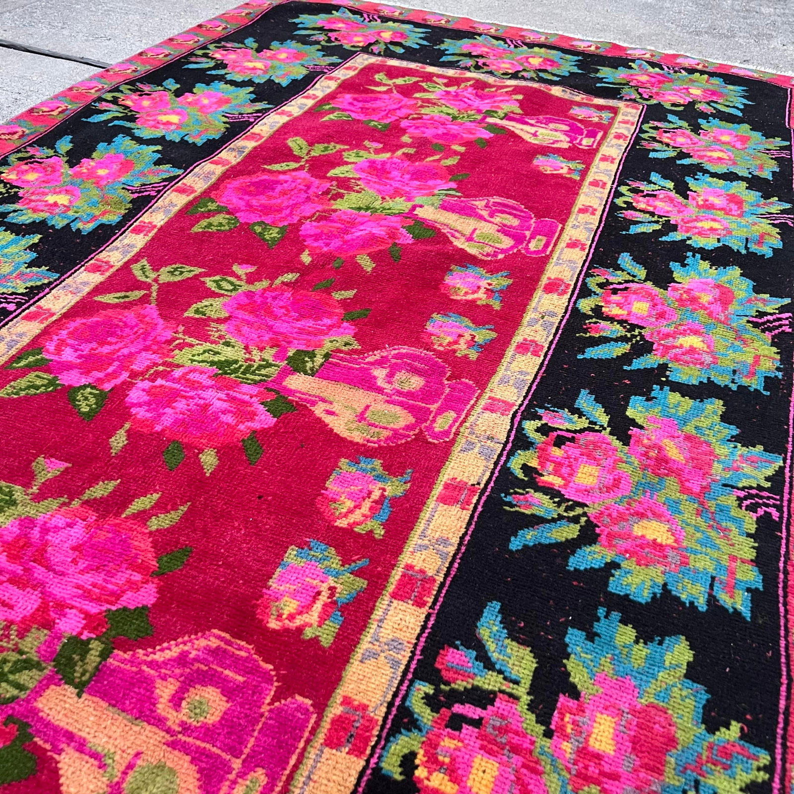 1930s Vintage Karabakh Rug Caucasian Handwoven Wool on Cotton Foundation pinkVibrant Floral Rug - - 9