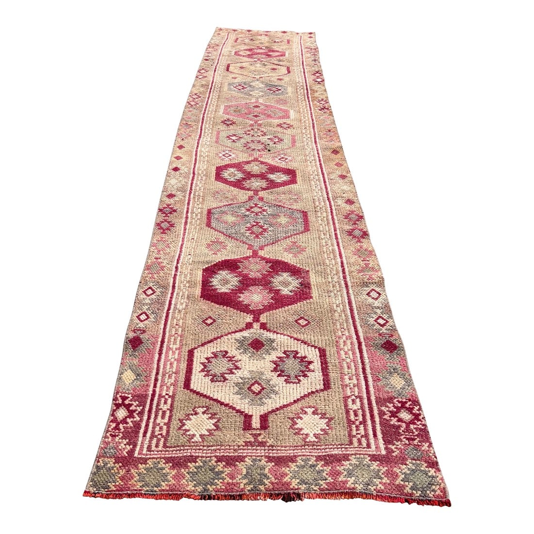 1940s Vintage Turkish Tribal Kurdish Purple Runner Rug: All rugs have been professionally cleaned; original condition is not altered, age-related wear is considered normal in these unique, hand woven vintage rugs. It is common for slight variations in