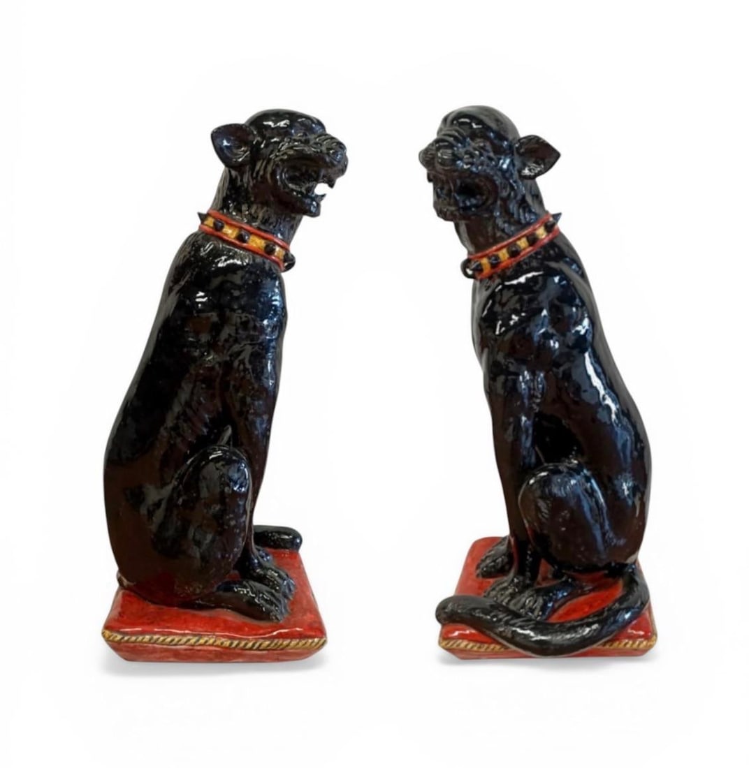Pair of Ceramic Panther Statues - 3