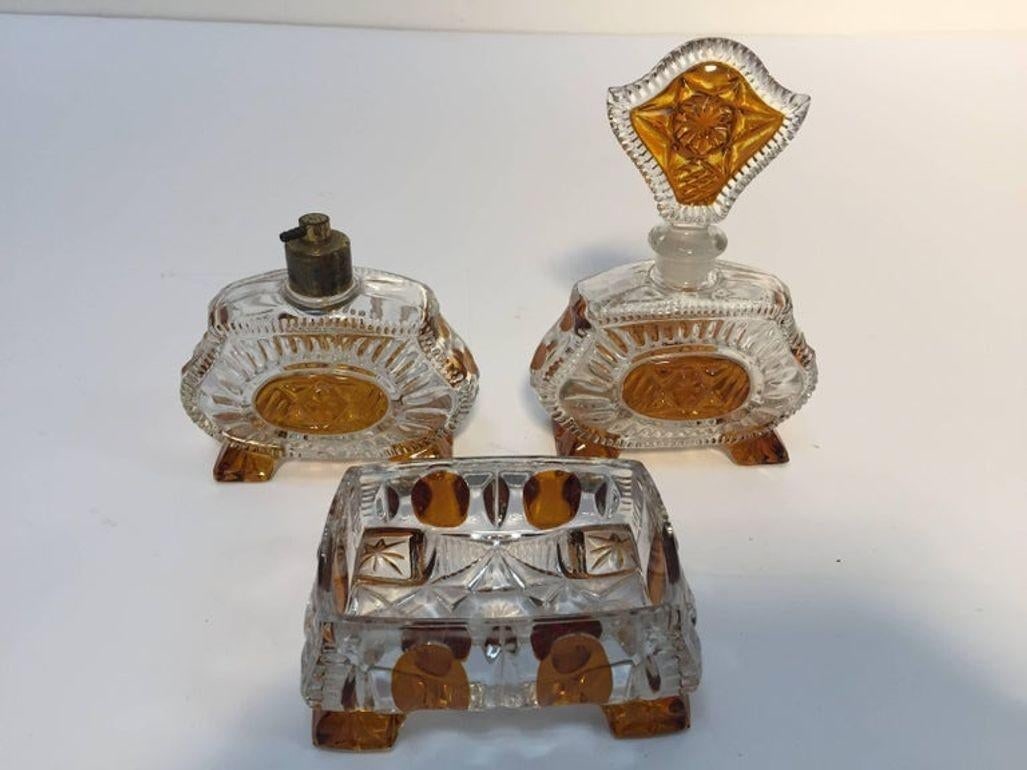 Vintage 1930s Art Deco Karl Palda Crystal Vanity Set of Three Pieces - 2