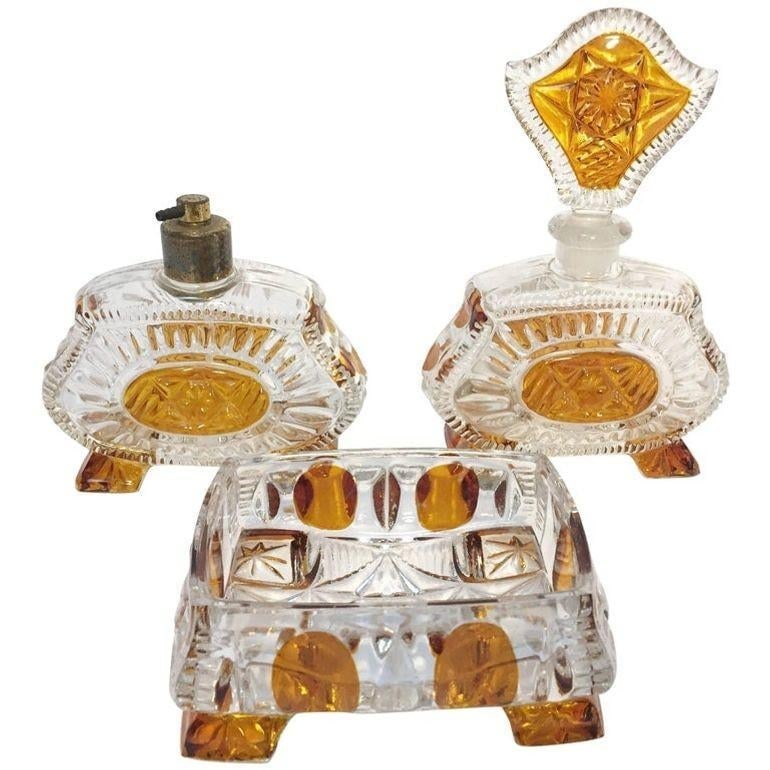 Vintage 1930s Art Deco Karl Palda Crystal Vanity Set of Three Pieces - 3