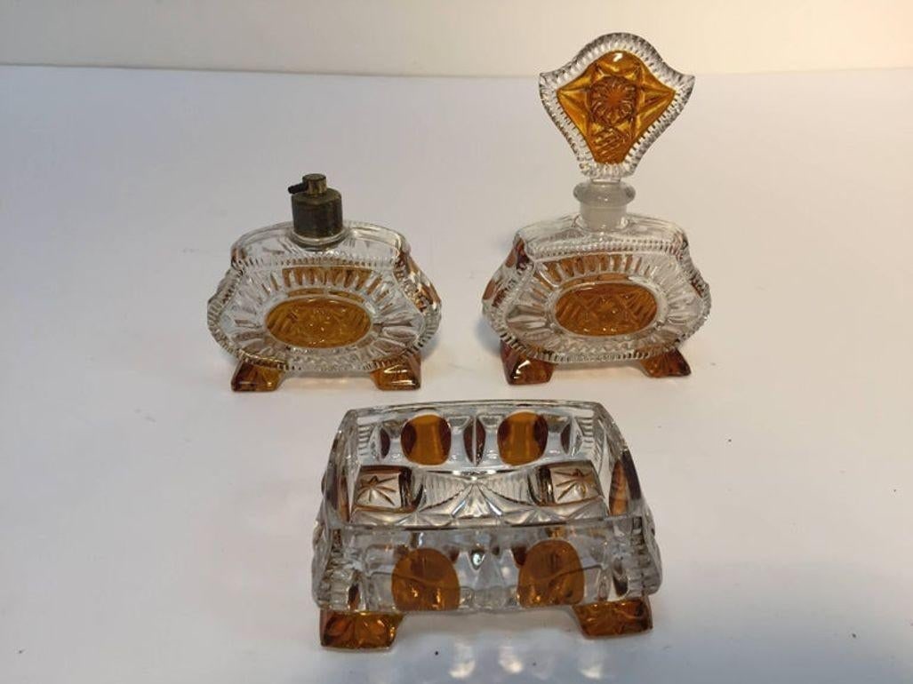 Vintage 1930s Art Deco Karl Palda Crystal Vanity Set of Three Pieces - 4